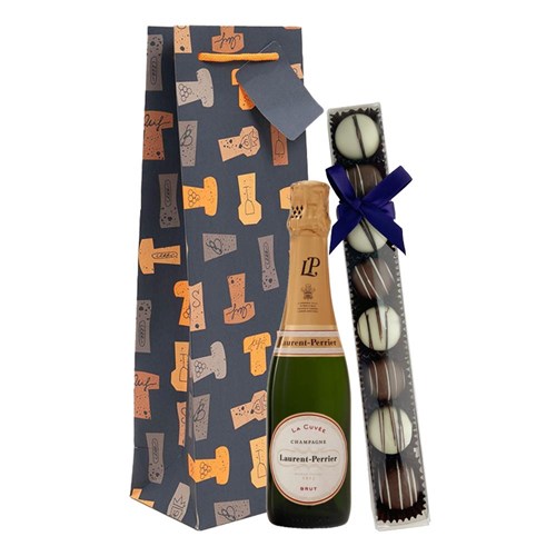 Laurent Perrier La Cuvee Brut Champagne 37.5cl & Fine Artisanal Truffles Gift Bag